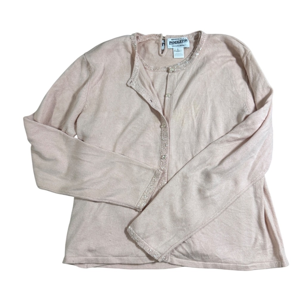 Pendleton Womens Twin Set Size L Light Pink Silk‎ Cashmere Blend Embellished